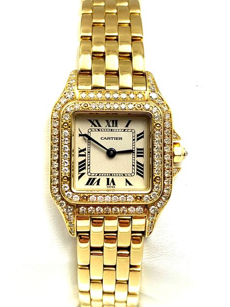 cartier watch 18k gold|cartier panthere gold diamond watch.